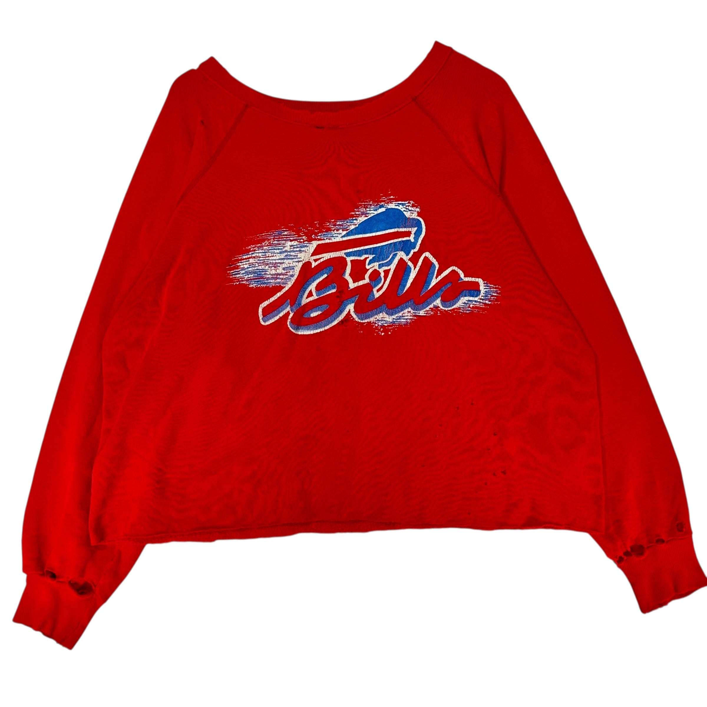 Vintage Buffalo Bills Red Thrashed Cropped Crewneck Sweatshirt XL