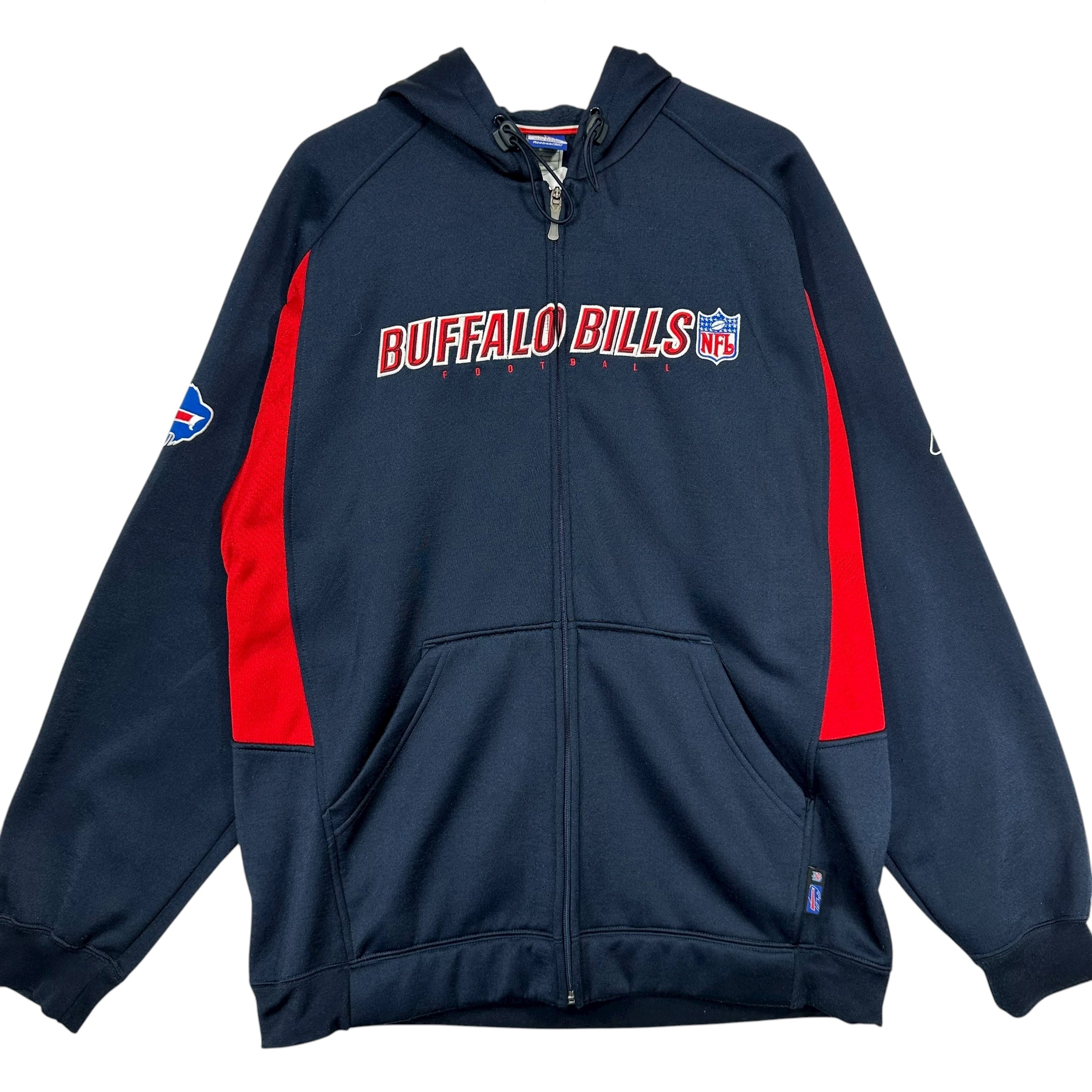 Vintage Buffalo Bills Embroidered Zip Hoodie Sweatshirt Large