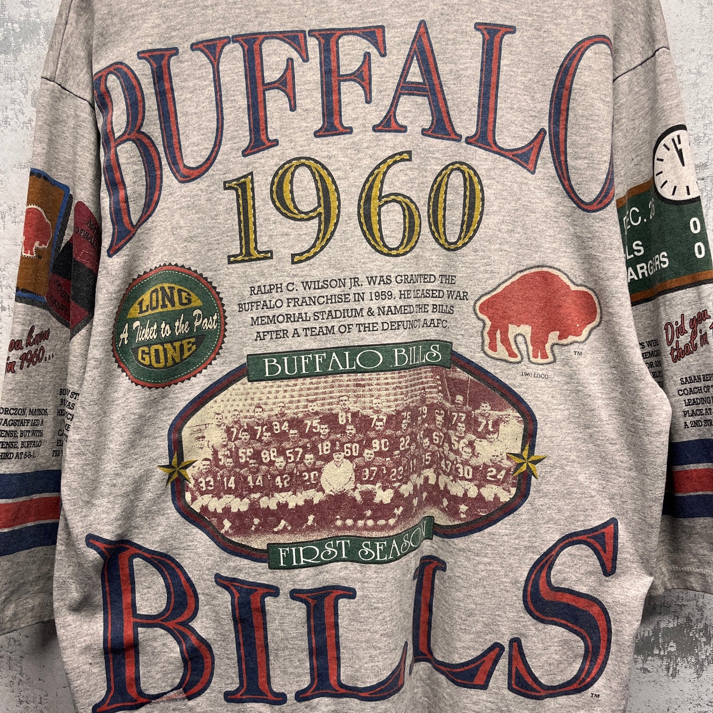 Vintage Buffalo Bills 1965 AFL Champions 3/4 Sleeve All Over Print Shirt Large