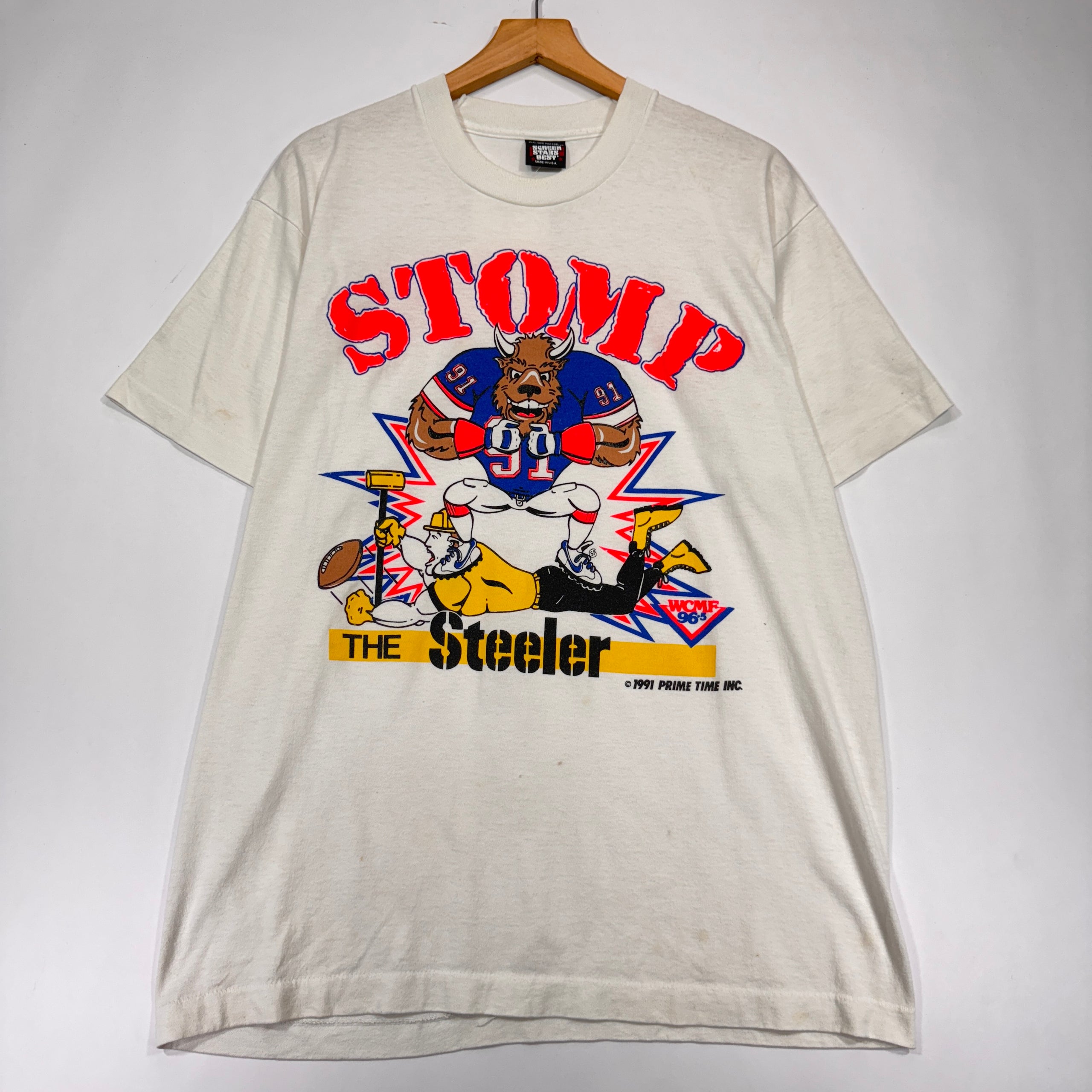 Vintage Buffalo Bills Stomp the Steelers Cartoon Shirt Large