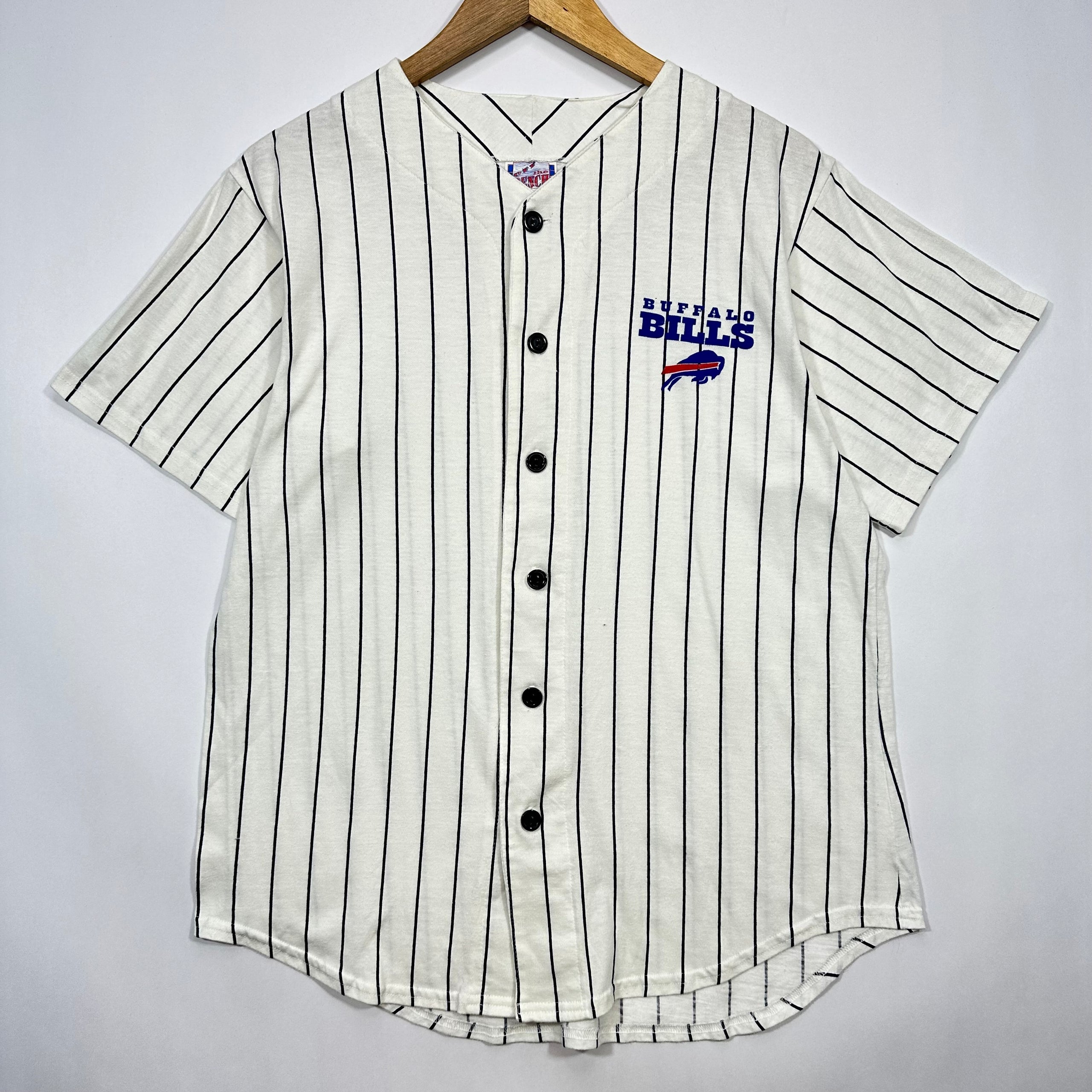 Vintage Buffalo Bills Pin Stripe Baseball Jersey Shirt Medium