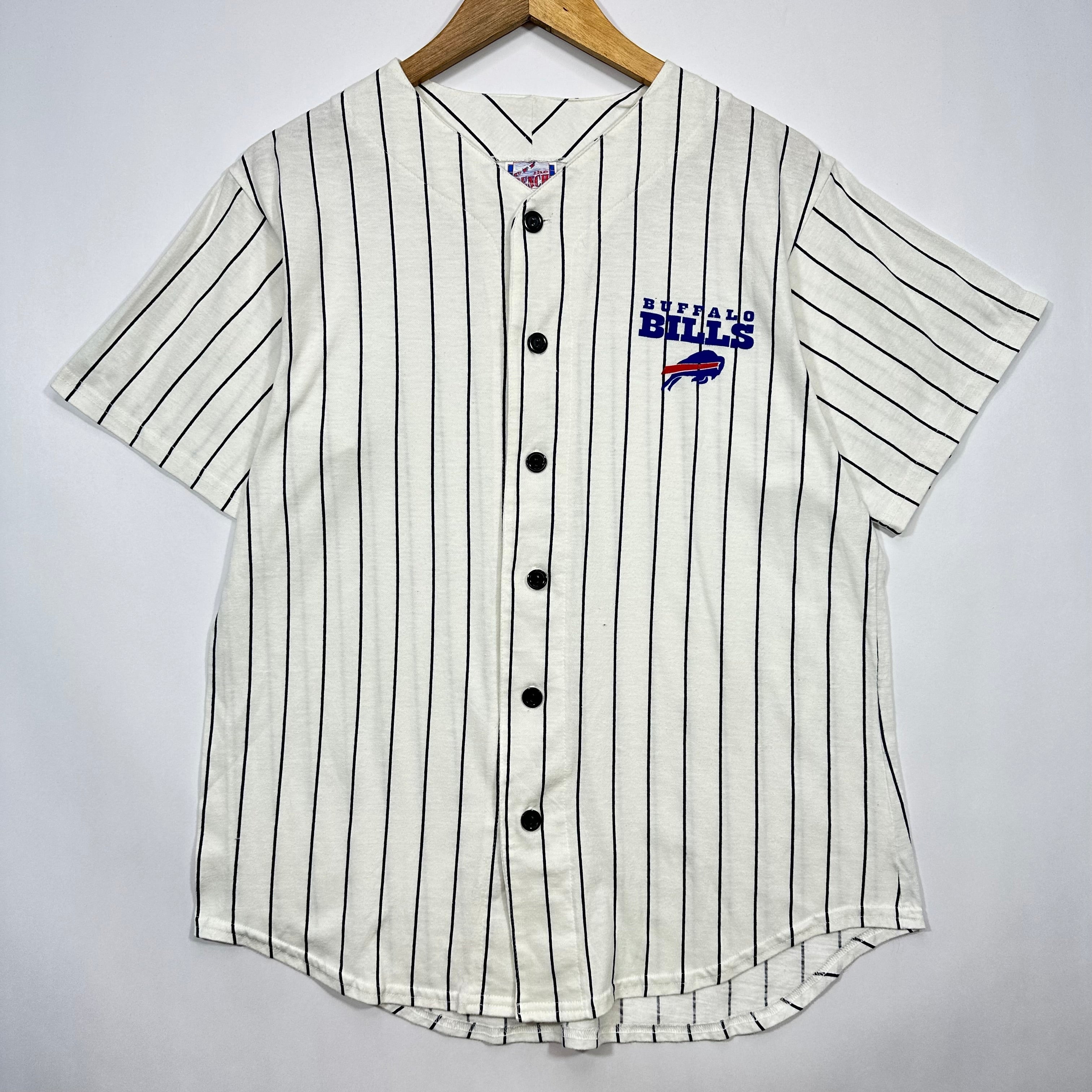 Vintage Buffalo Bills Pin Stripe Baseball Jersey Shirt Medium