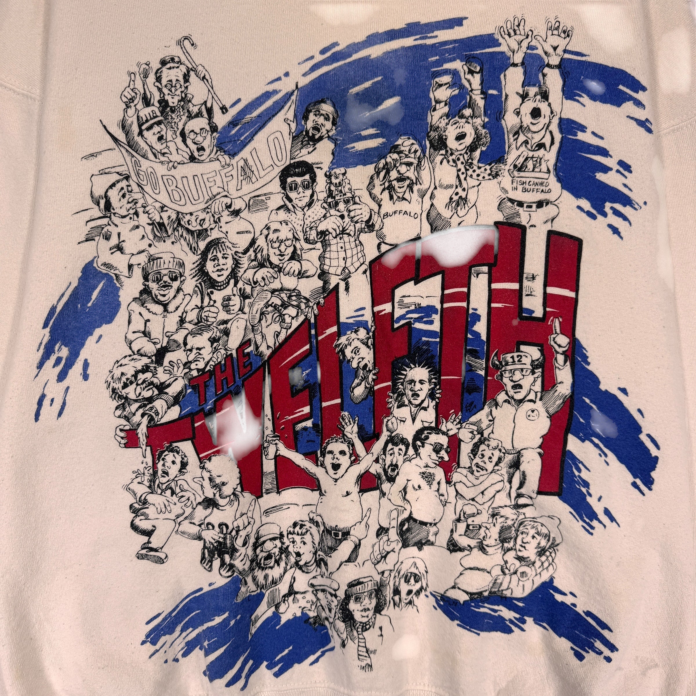 Vintage Buffalo Bills 12th Man All Over Print Sweatshirt Large