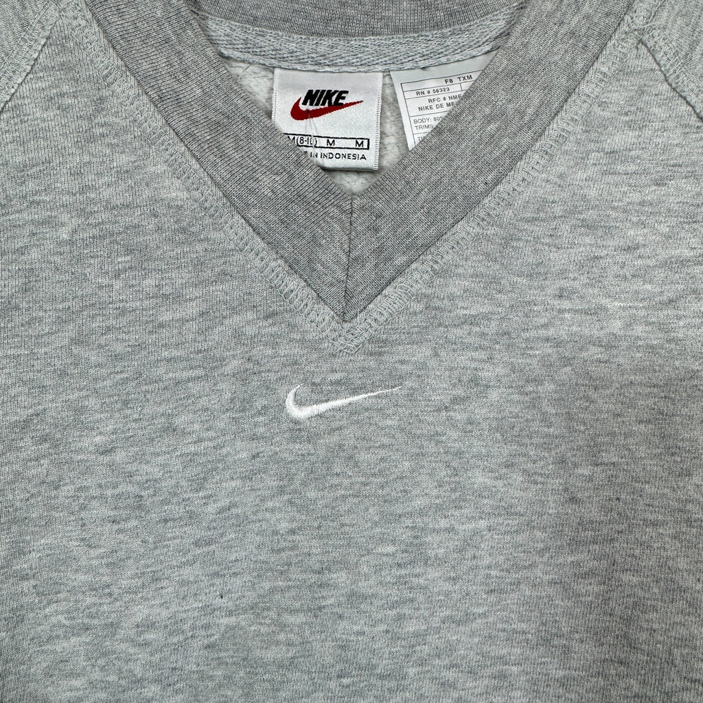 Y2K Nike V-Neck Center Swoosh Cropped Crewneck Sweatshirt Medium