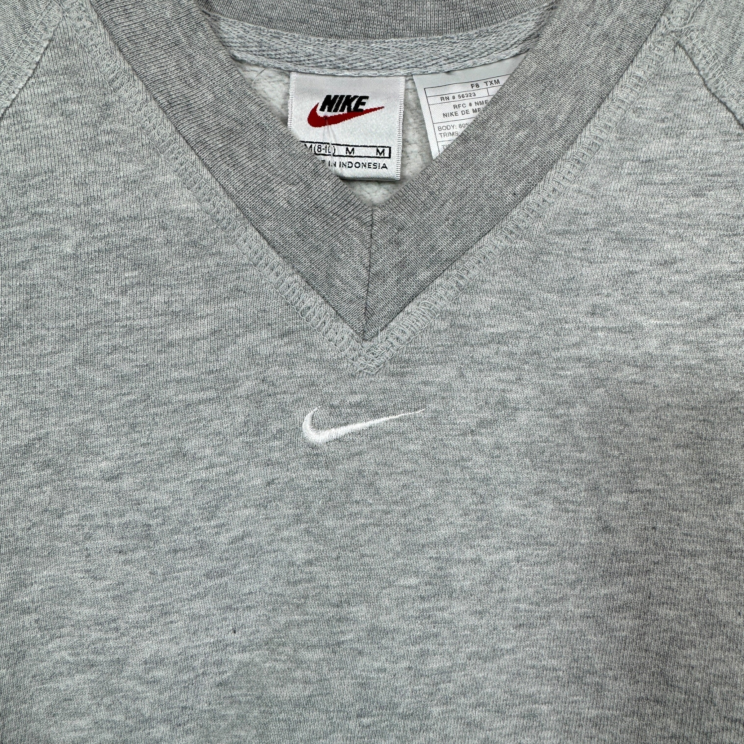 Y2K Nike V-Neck Center Swoosh Cropped Crewneck Sweatshirt Medium