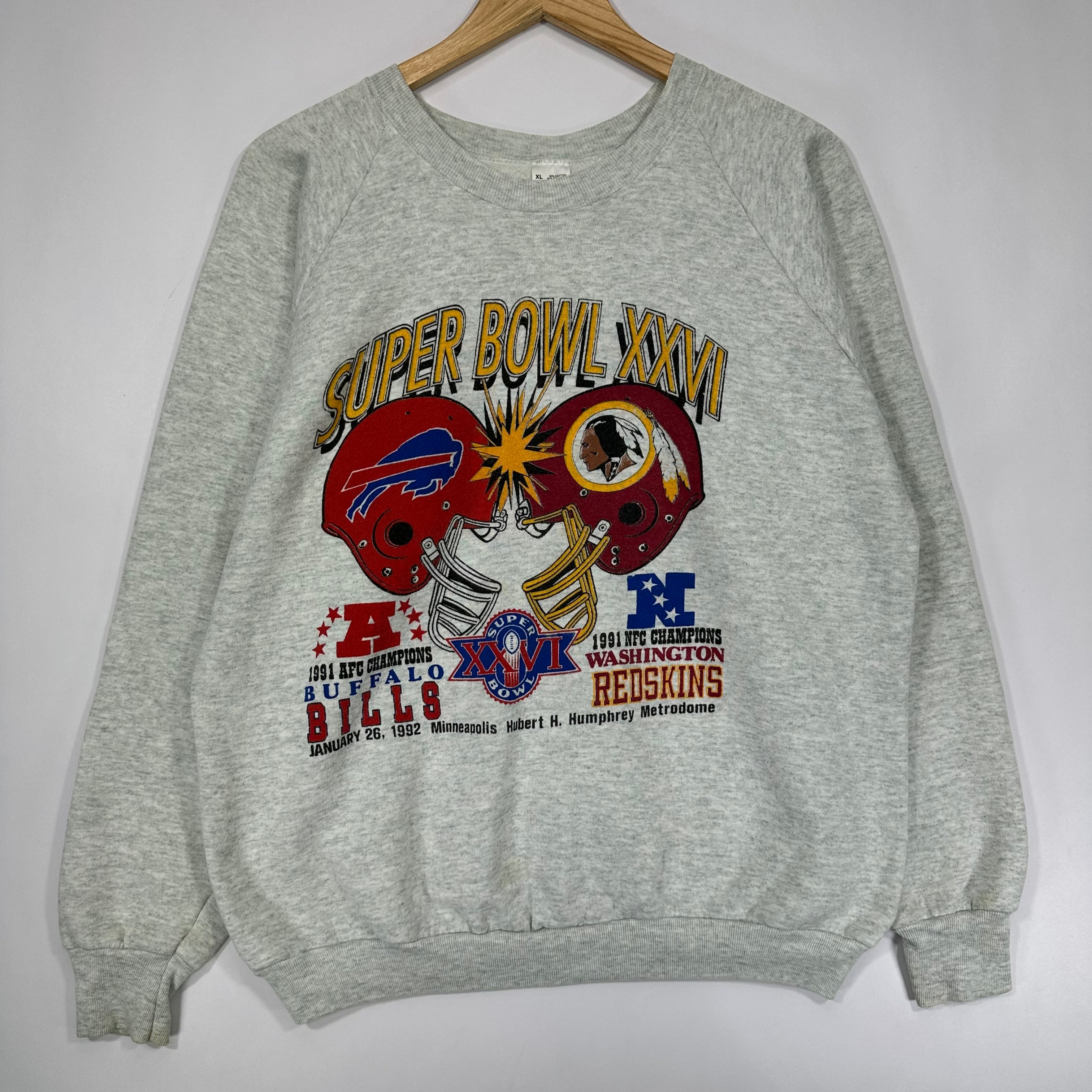 Vintage Buffalo Bills Washington Redskins 1992 Super Bowl Crewneck Sweatshirt XL