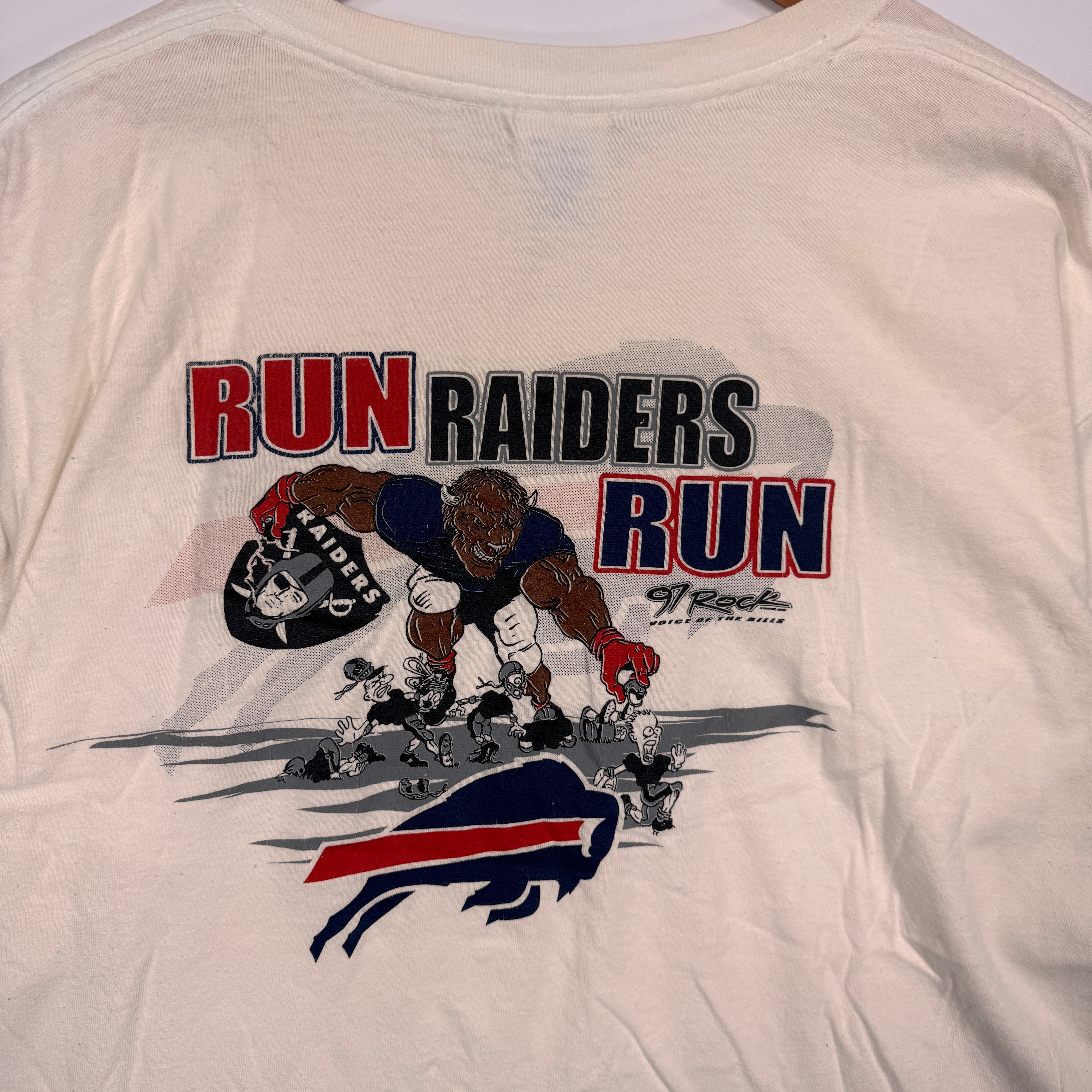 Vintage Buffalo Bills Run the Raiders Smokin’ Joe’s Shirt Large