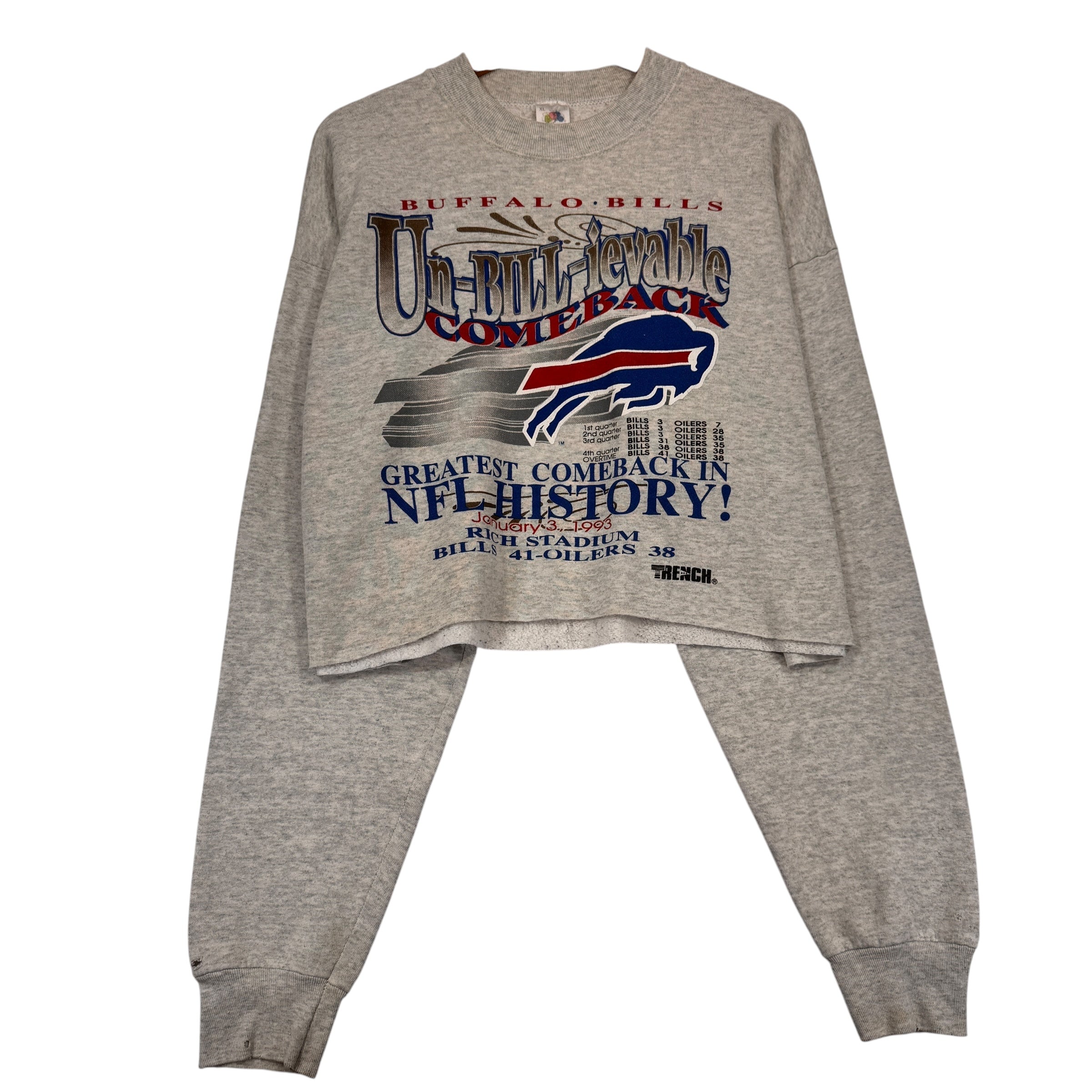 Vintage Buffalo Bills Greatest Comeback Cropped Crewneck Sweatshirt XL