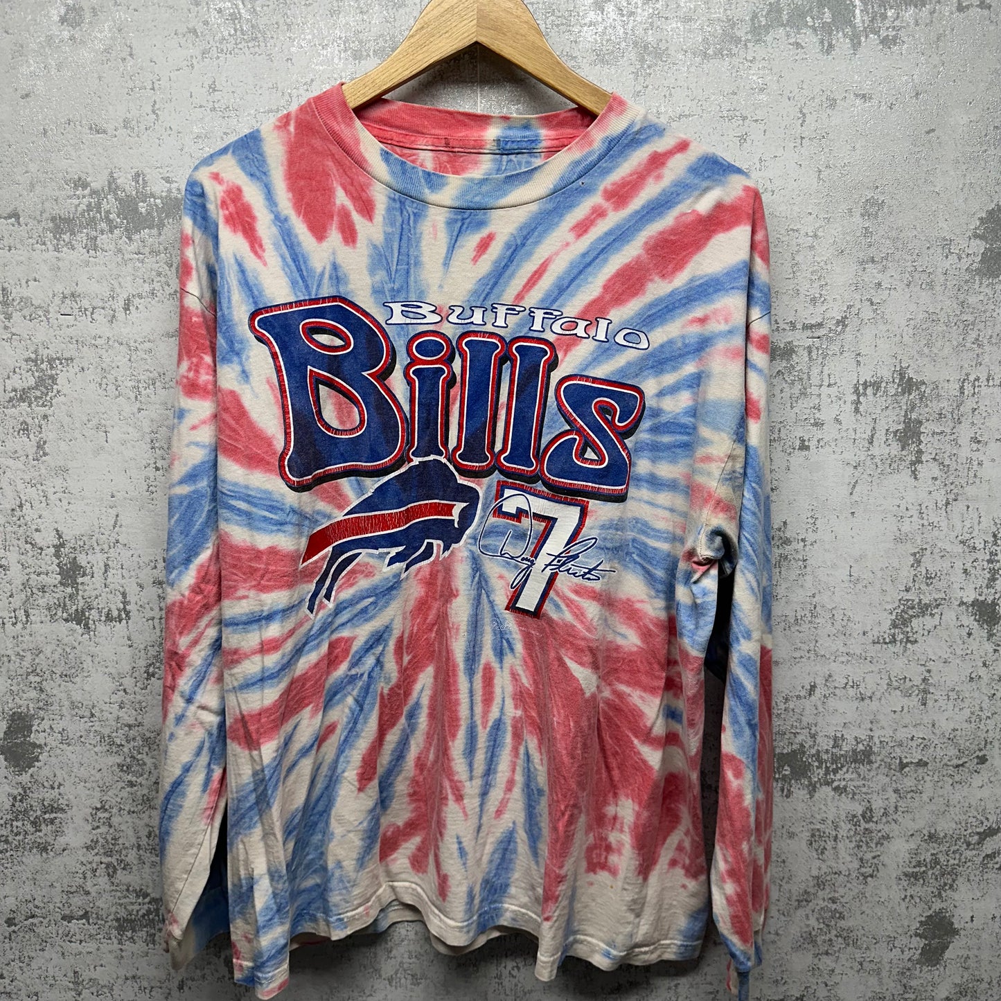 Vintage Buffalo Bills Doug Flutie Tie Dye Long Sleeve Shirt Large