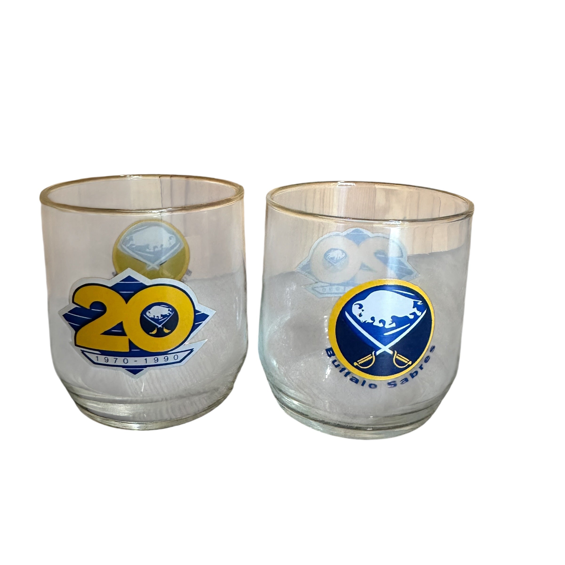 Vintage Pair of 1990 Buffalo Sabres Whiskey Glasses