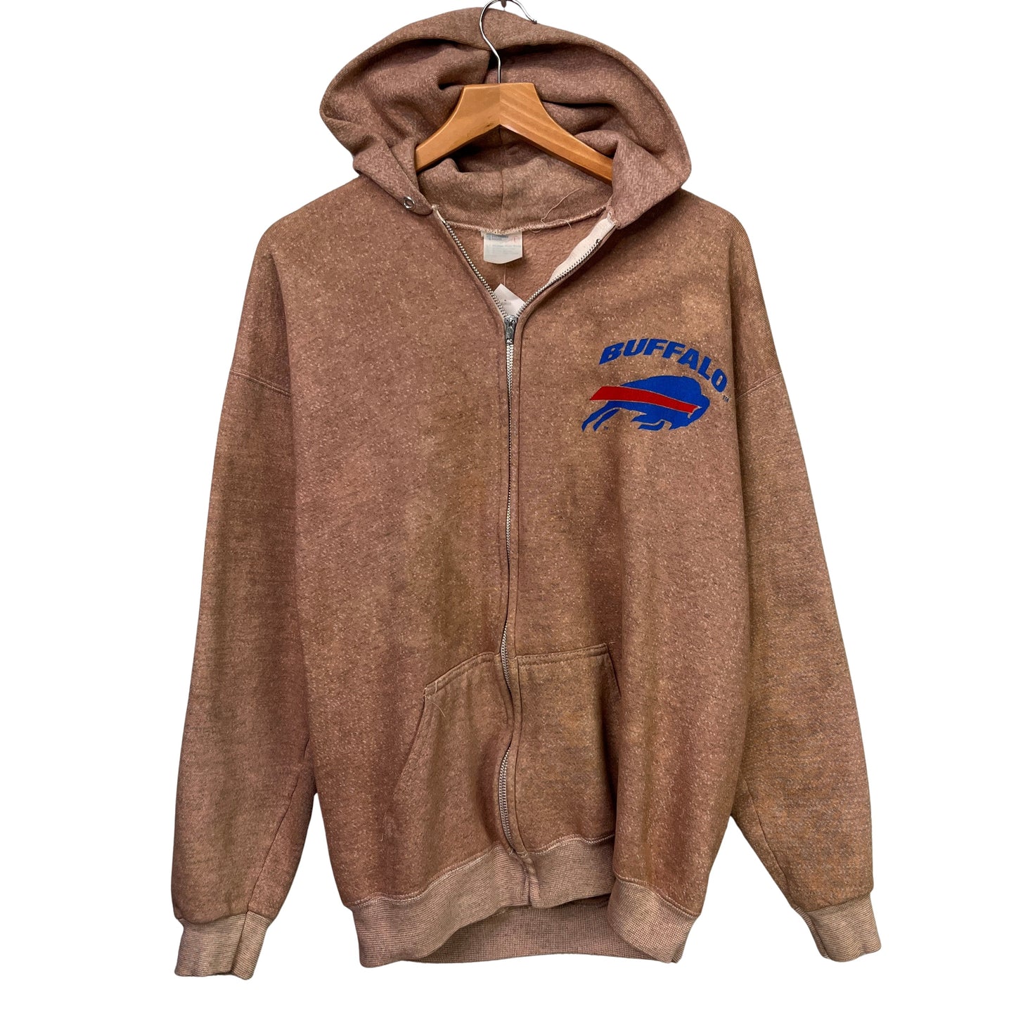 Vintage Buffalo Bills Brown Overdyed Zip Up Hoodie Sweatshirt Large