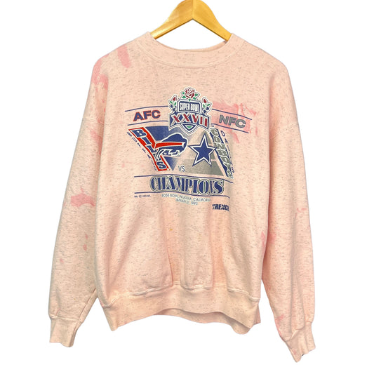 Vintage Buffalo Bills Overdyed Rose Pink Super Bowl Crewneck Sweatshirt Size Large