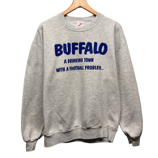 Vintage Buffalo Bills Drinking Town With A Football Problem Crewneck Sweatshirt Large