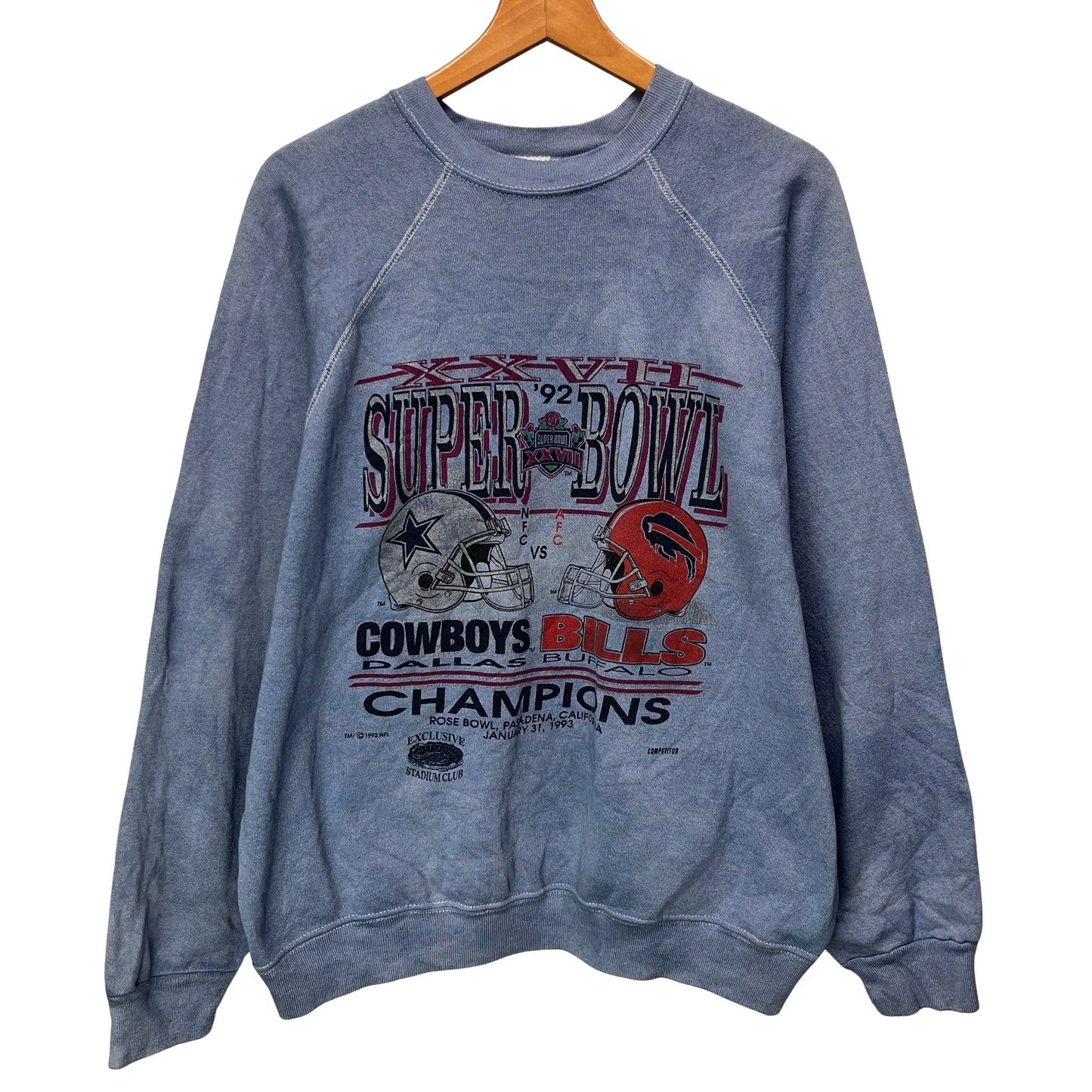 1993 Buffalo Bills Super Bowl Overdyed Blue Crewneck Sweatshirt Medium