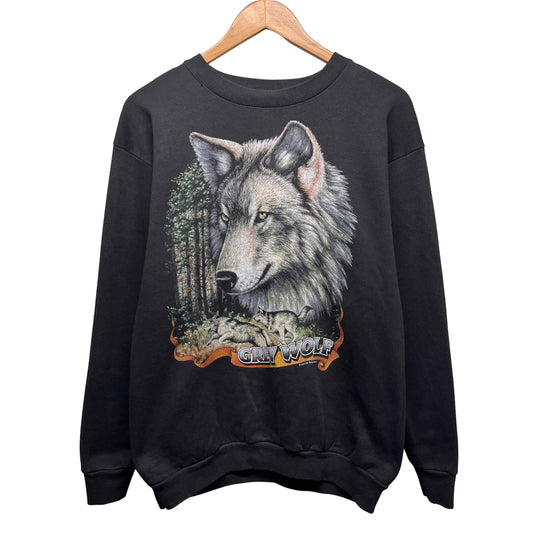 Vintage Grey Wolf Nature Crewneck Sweatshirt Medium