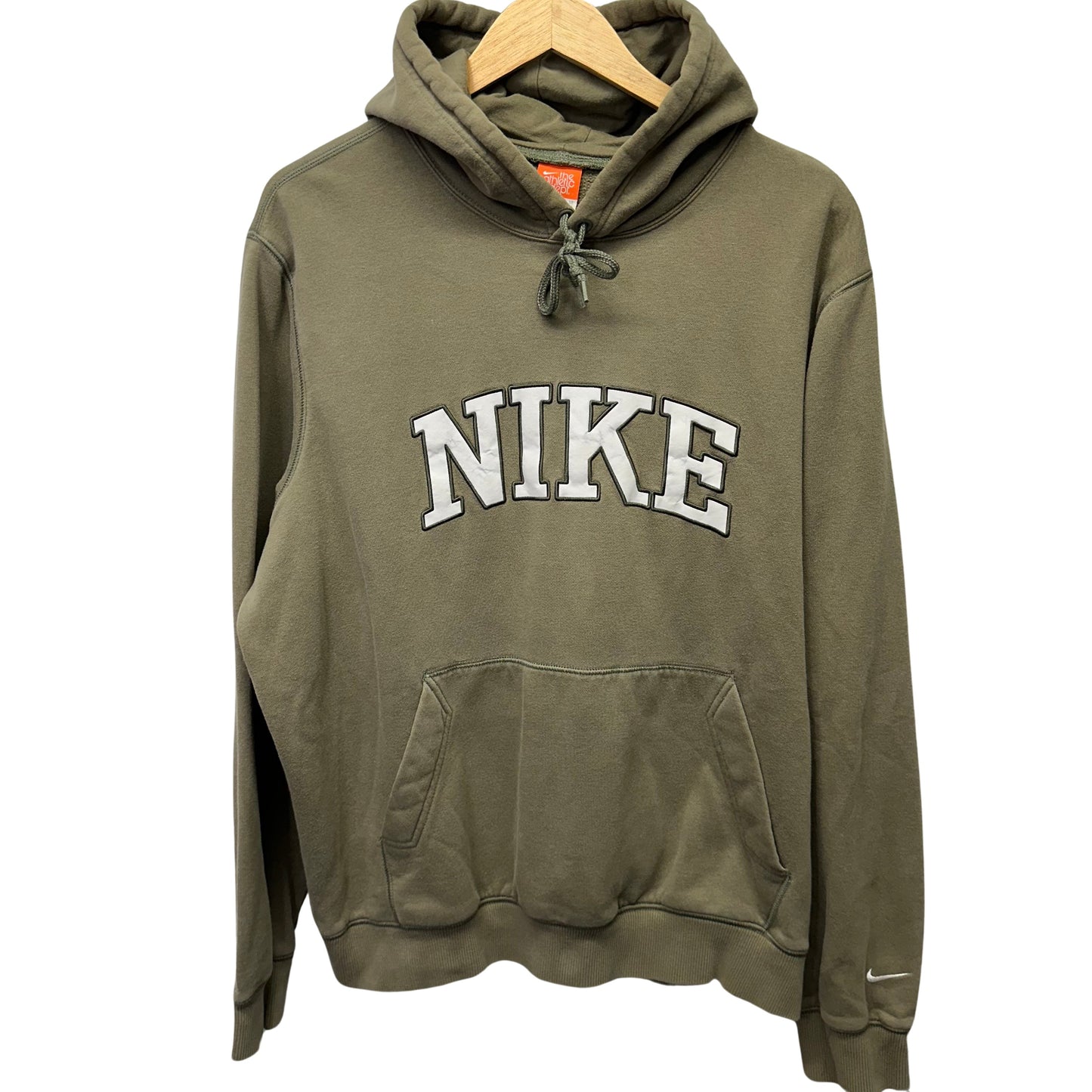Y2K Nike Olive Green Center Logo Check Hoodie Sweatshirt XL