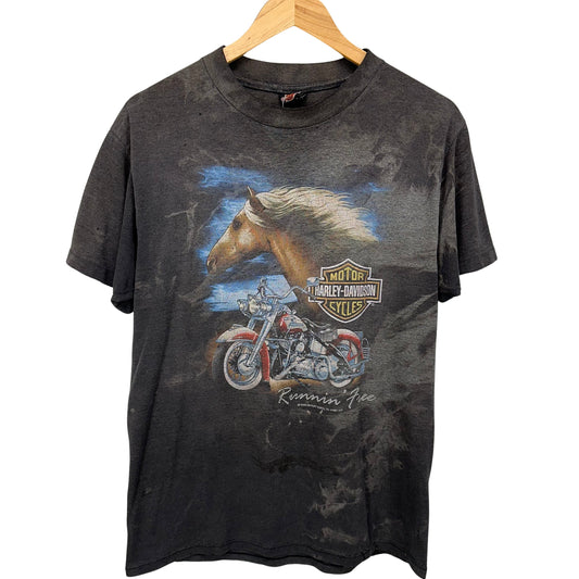 1992 Harley Davidson 3D Emblem Runnin Free Distressed Shirt Large