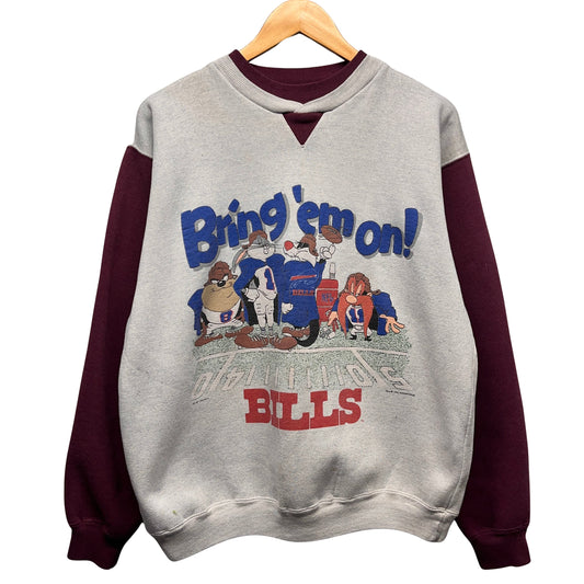 Vintage Buffalo Bills Looney Tunes Cartoon Color Block Crewneck Sweatshirt Large