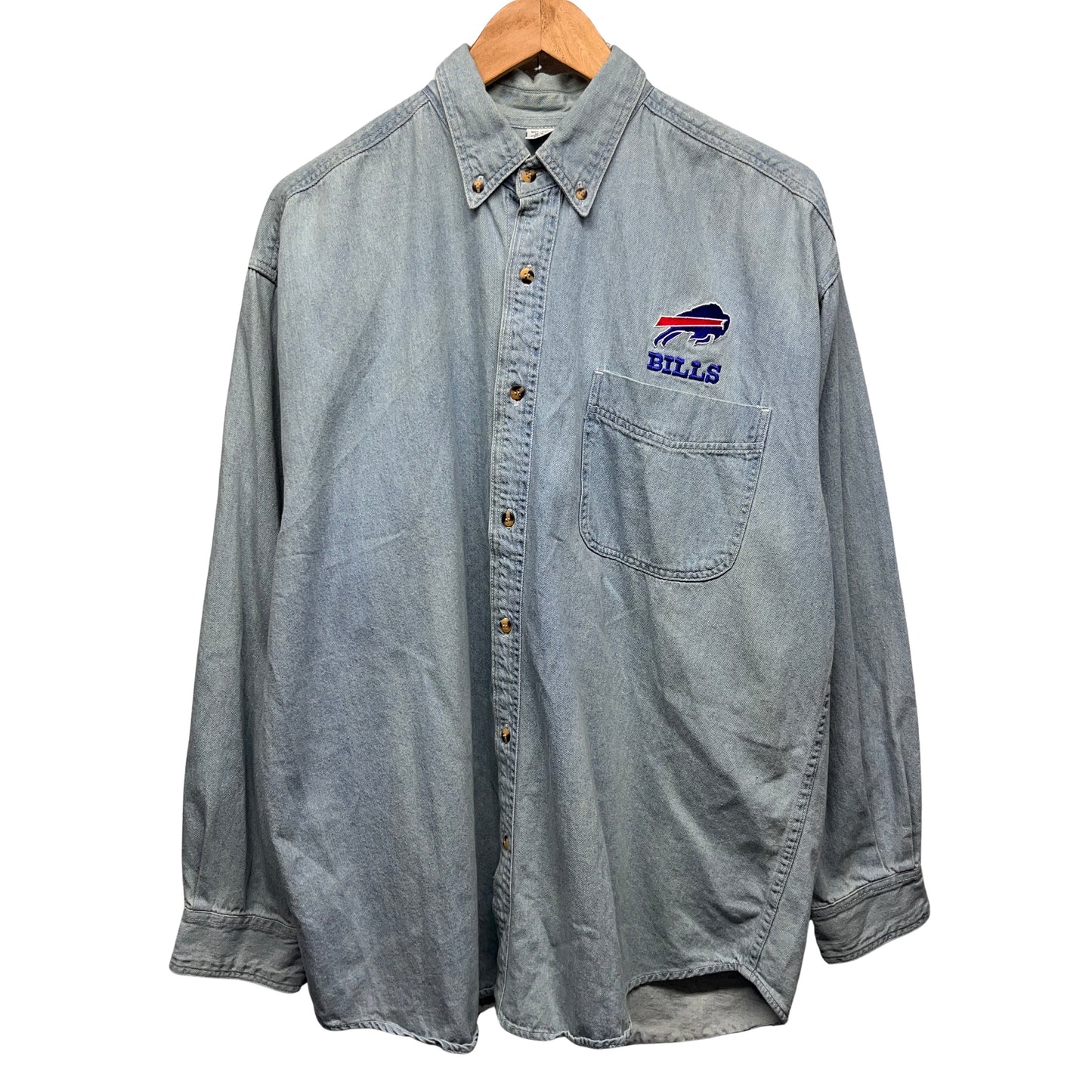 Vintage Buffalo Bills Button Up Denim Long Sleeve Shirt XL