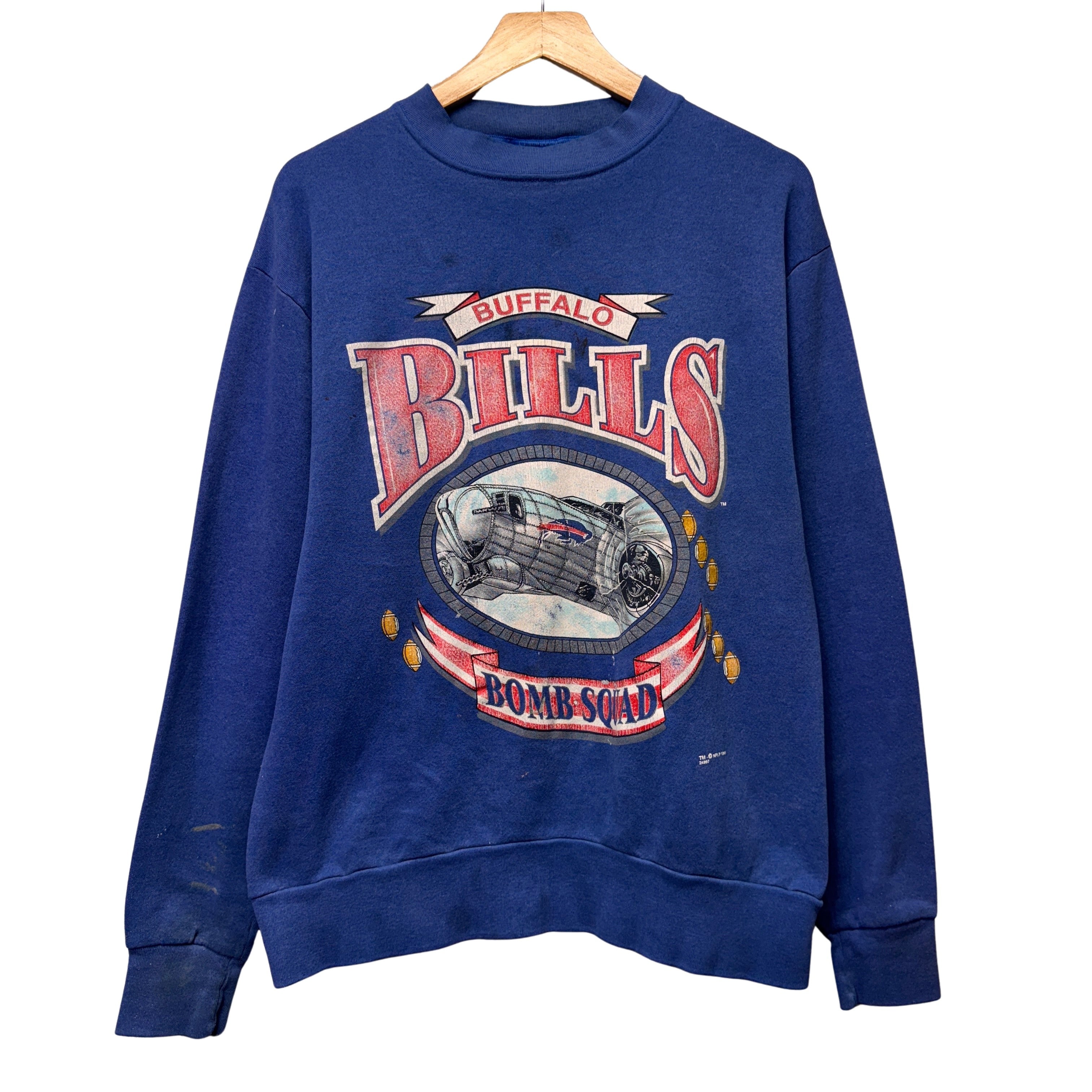Vintage Buffalo Bills Thrashed Bomb Squad Crewneck Sweatshirt Large