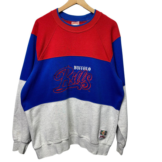 Vintage Buffalo Bills Embroidered Colorblock Crewneck Sweatshirt XL