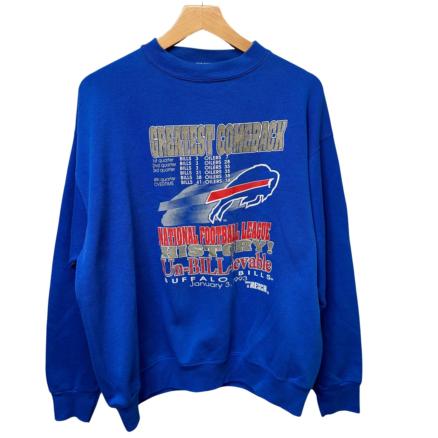 Vintage Buffalo Bills Unbelievable Greatest Comeback Crewneck Sweatshirt Large