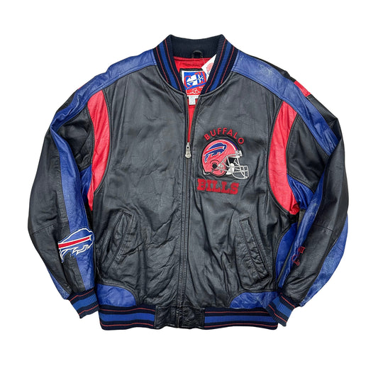 Vintage Buffalo Bills Carl Banks Leather Bomber Jacket Large