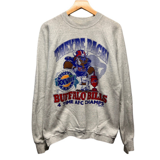 Vintage Buffalo Bills 1994 4-Time AFC Champions Cartoon Crewneck Sweatshirt XL