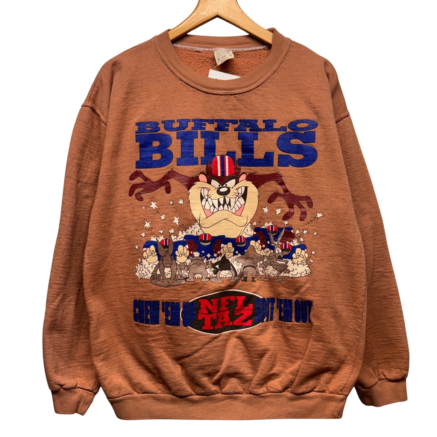 Vintage Buffalo Bills Overdyed Taz Looney Tunes Cartoon Crewneck Sweatshirt Medium