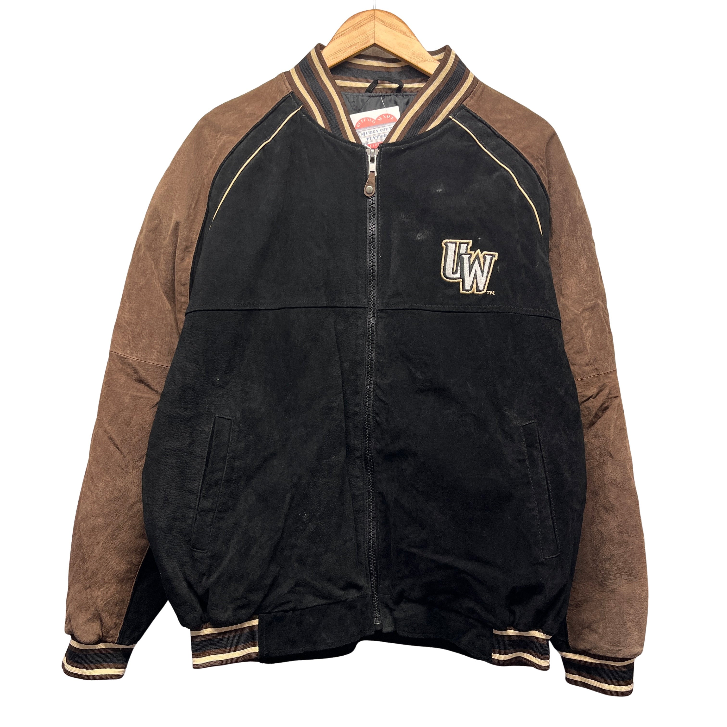 Vintage Wyoming Cowboys Buffalo Bills Leather Suede Bomber Jacket Large