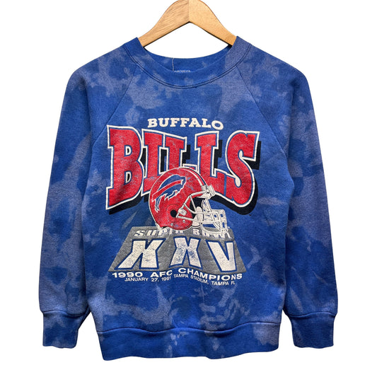 Vintage Buffalo Bills Bleach Dyed 1990 AFC Champions Super Bowl Crewneck Sweatshirt Small