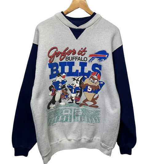 Vintage Buffalo Bills Looney Tunes Colorblock Crewneck Sweatshirt Large